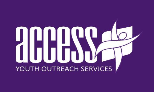 The logo for access youth outreach services is purple and white.