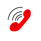 A red telephone receiver with a wave coming out of it.