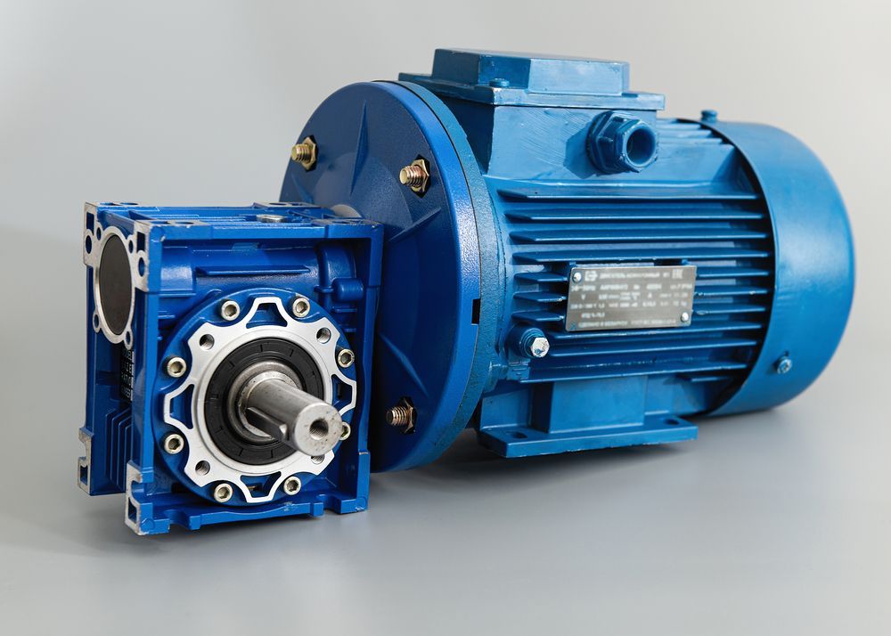 A Blue Motor With a Blue Gearbox Attached to It — Proton Engineering Pty Ltd In Tamworth, NSW