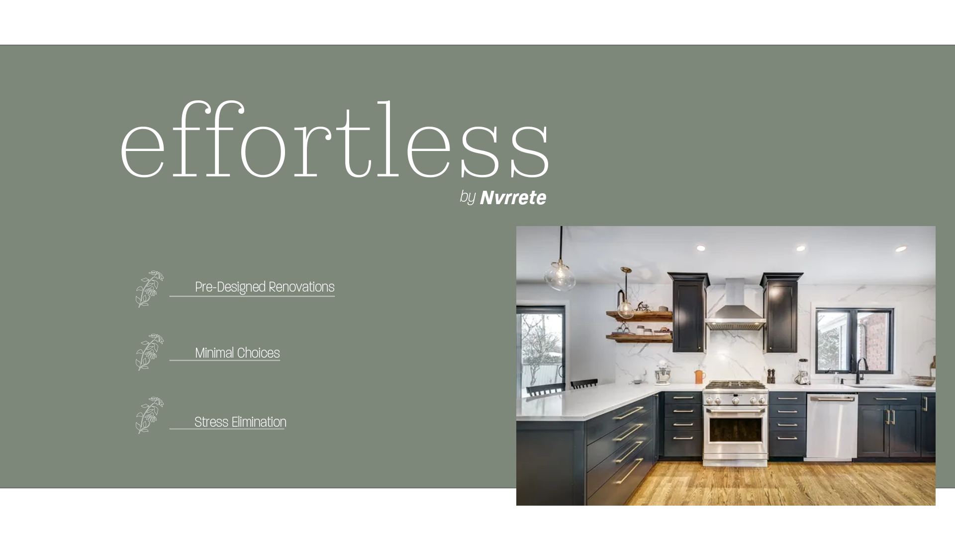 the word effortless is on a green background with a picture of a kitchen nvrrete