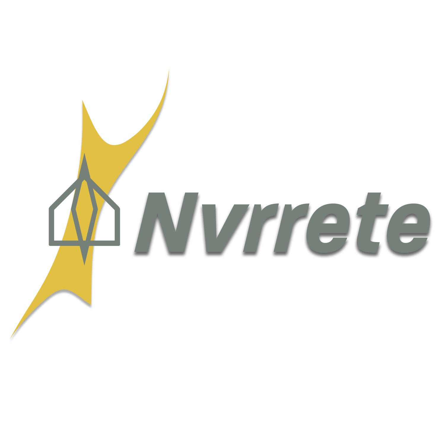 a logo for nvrrete with a yellow arrow nvrrete logo