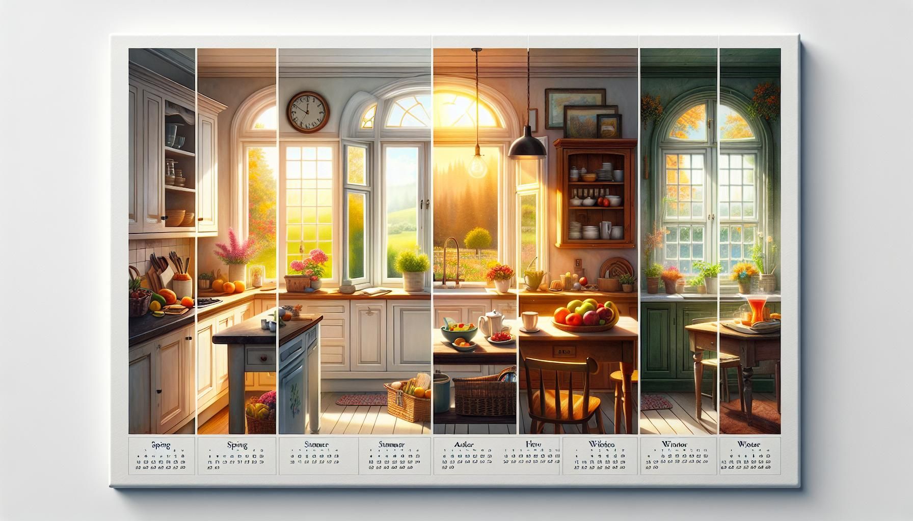 a picture of a kitchen with a clock on the wall nvrrete