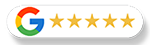 A white rounded button with the colorful Google logo followed by five gold five-pointed stars representing a rating.
