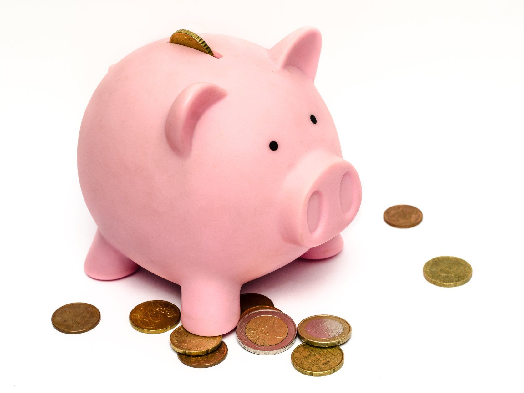 Pink Piggy Bank and few coins