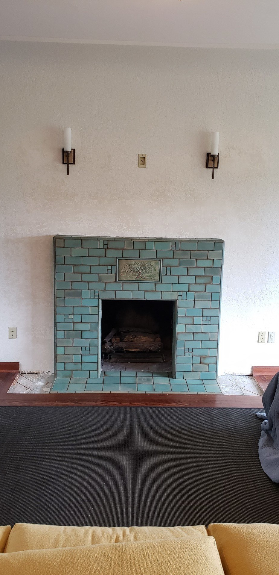Green Tile Fireplace After