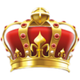 A red and gold crown on a white background