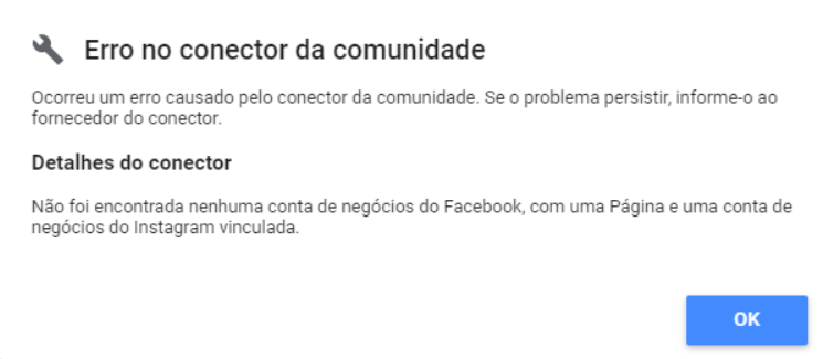 error no conector da comunidade is displayed on a computer screen