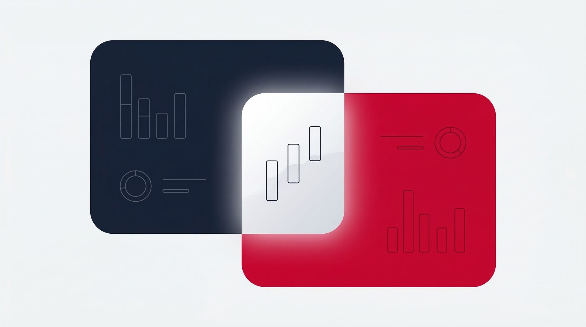 Two overlapping rounded rectangles in navy and crimson with glowing intersection