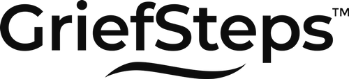A black and white logo for griefsteps on a white background.