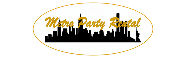 A logo for Metro Party Rental with a city skyline