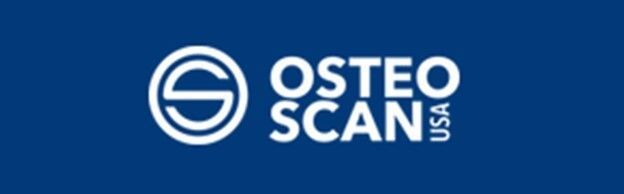 Logo of OsteoScan USA: A blue rectangle with a white