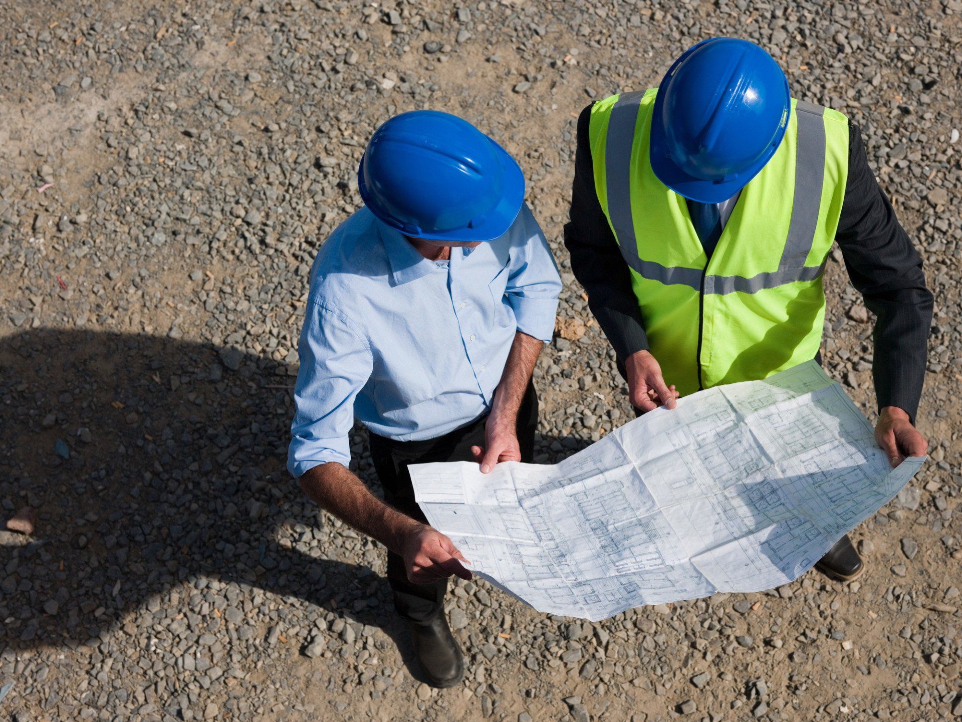 Architects with blueprint