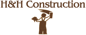The logo for h & h construction shows a man holding a hammer.