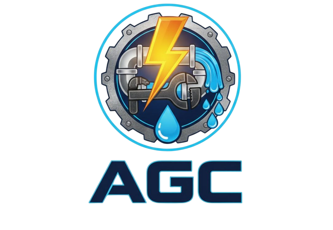 Logotipo de AGC, con un icono de enchufe a la izquierda y el texto