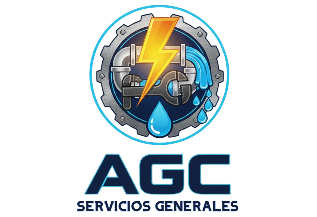 Logotipo de AGC Servicios Generales, que presenta el símbolo de un enchufe con un rayo y texto.