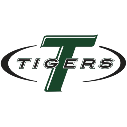 The logo for the tigers football team is green and black.