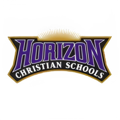 The logo for horizon christian schools is purple and gold