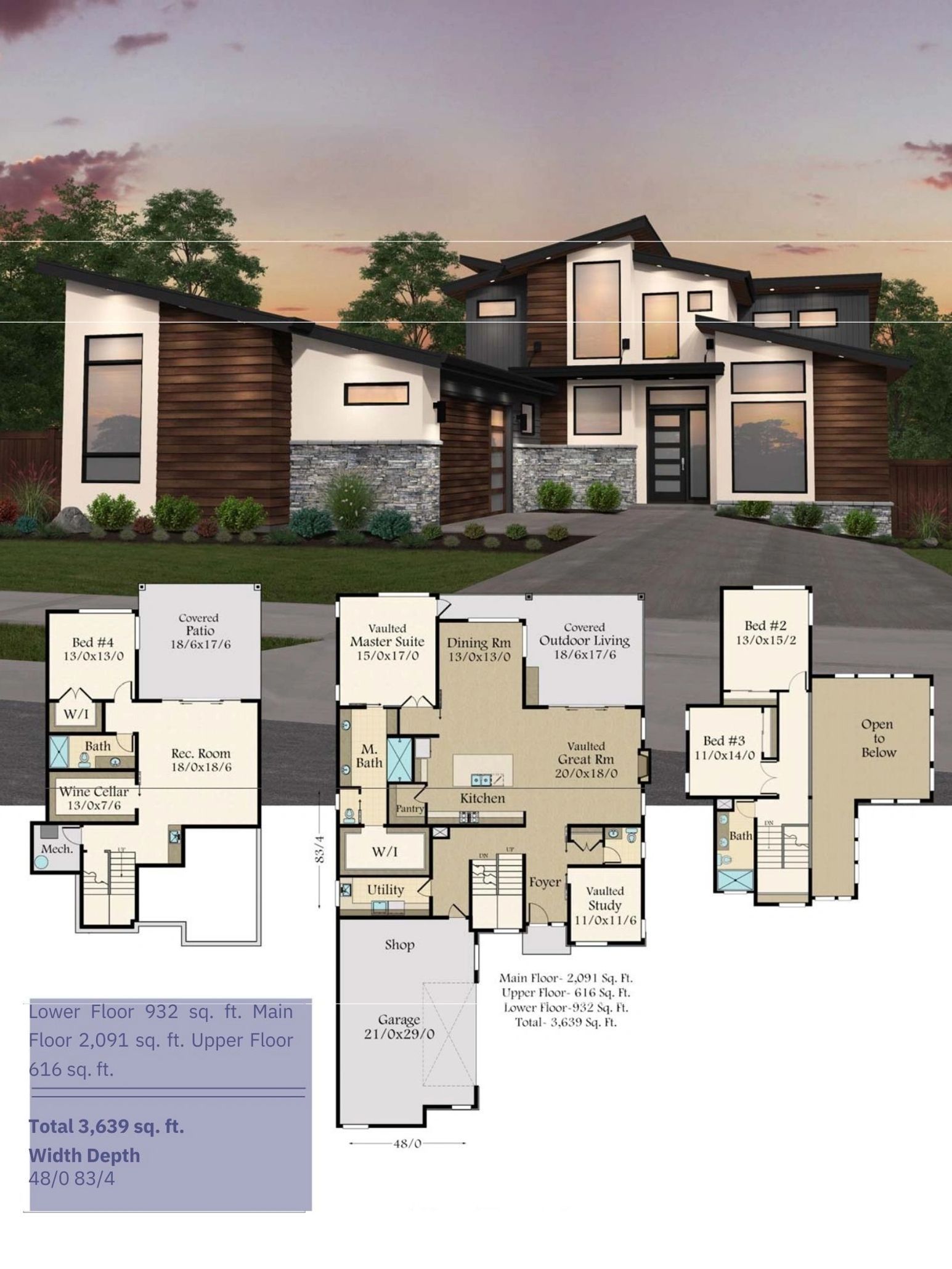 A floor plan of a house with a sunset in the background