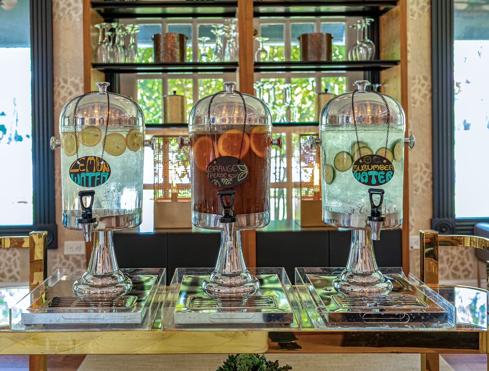 A table with a lot of glass containers on it