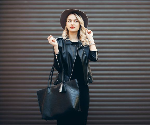 Woman with a leather bag and jacket | Wollongong, NSW | City Mode Leather