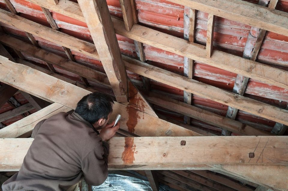 Man Inspecting Defect on the Roof Frame — Sun City Center, FL — Donald B. Linsky & Associates PA