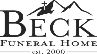 Beck Funeral Home logo with mountain and cross, “est. 2000” text