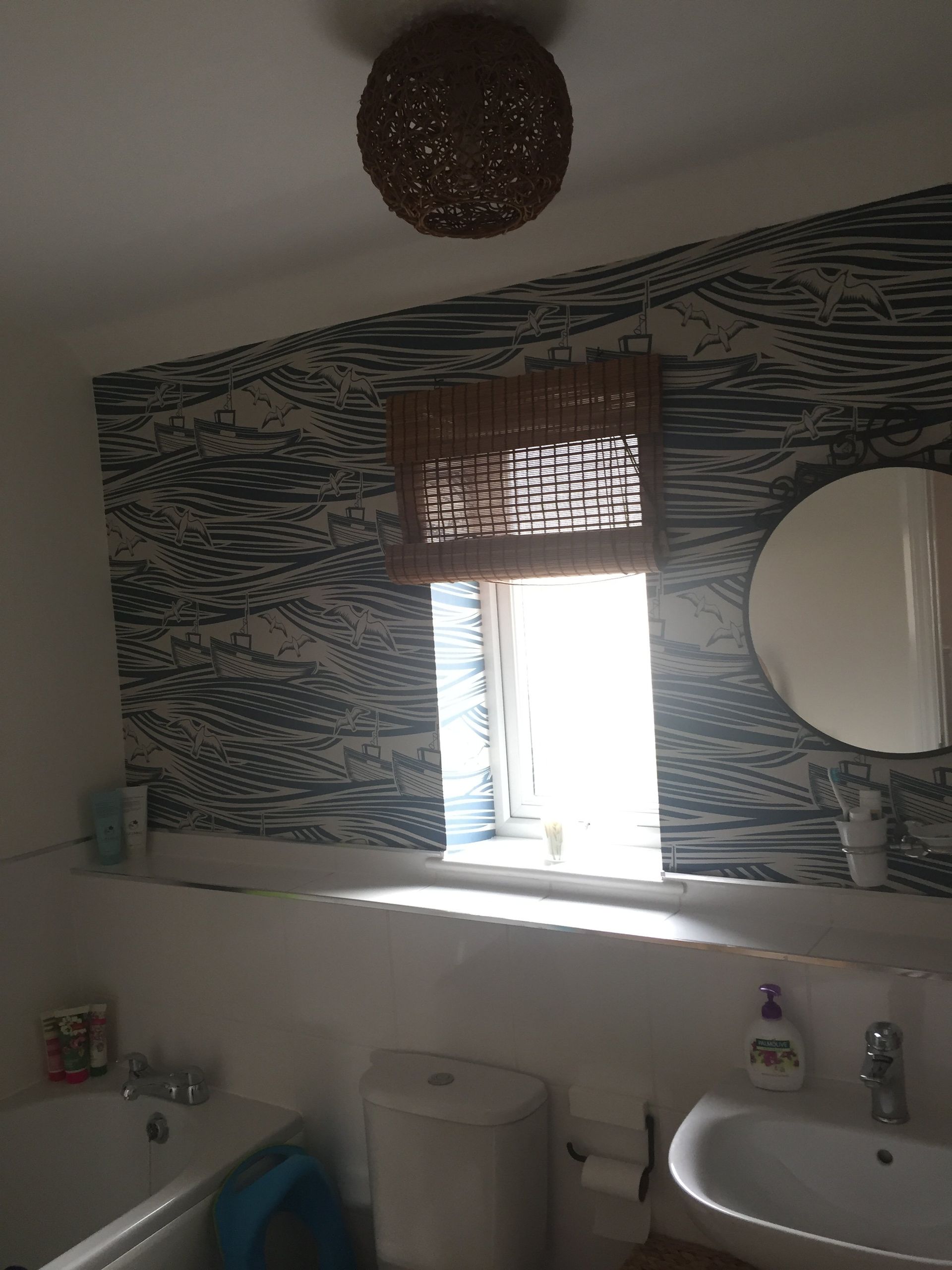 Wallpapering service Se waves with a boat and birds design