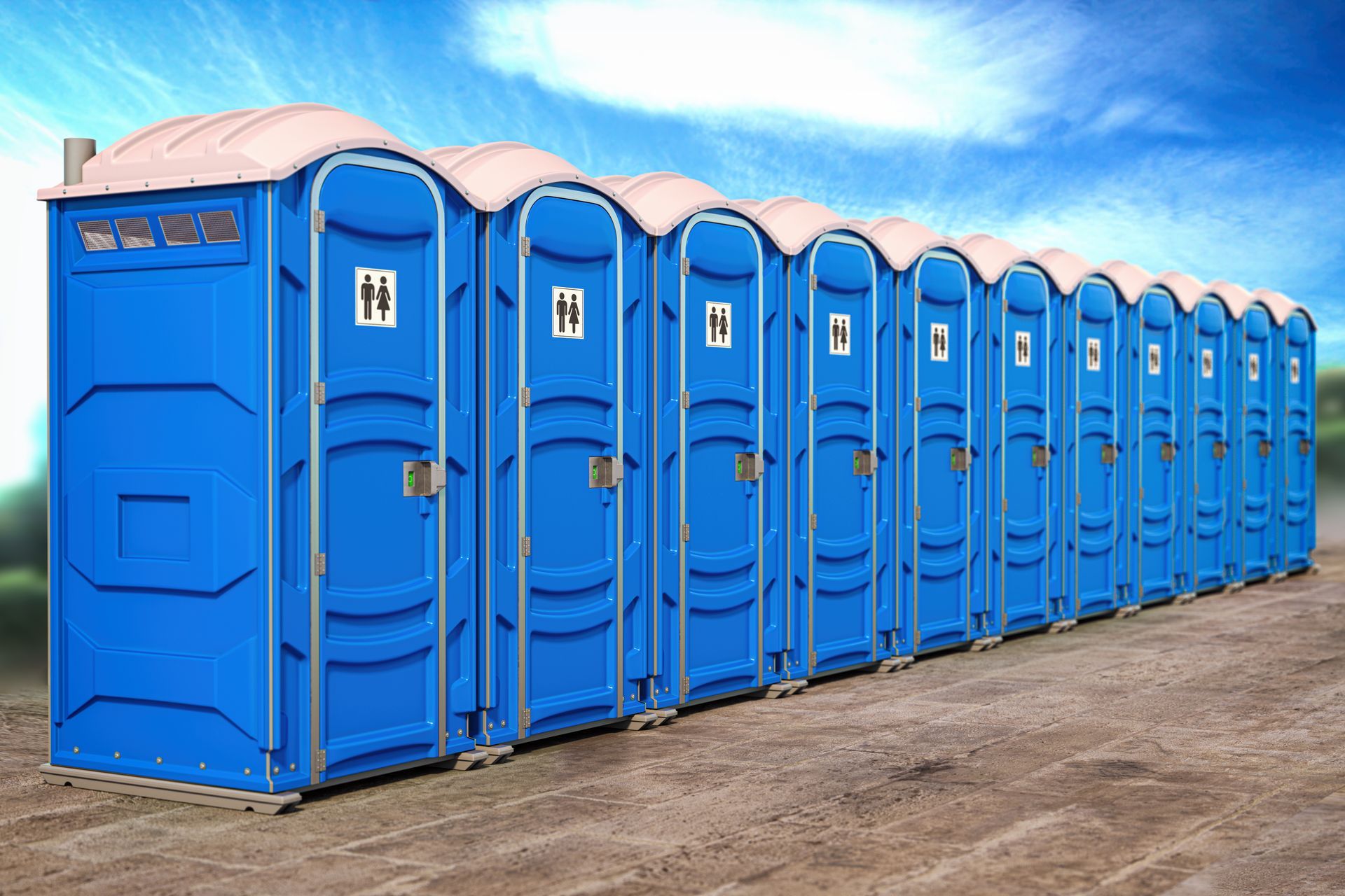 Portable plastic toilets in a row Portable plastic toilets in a row