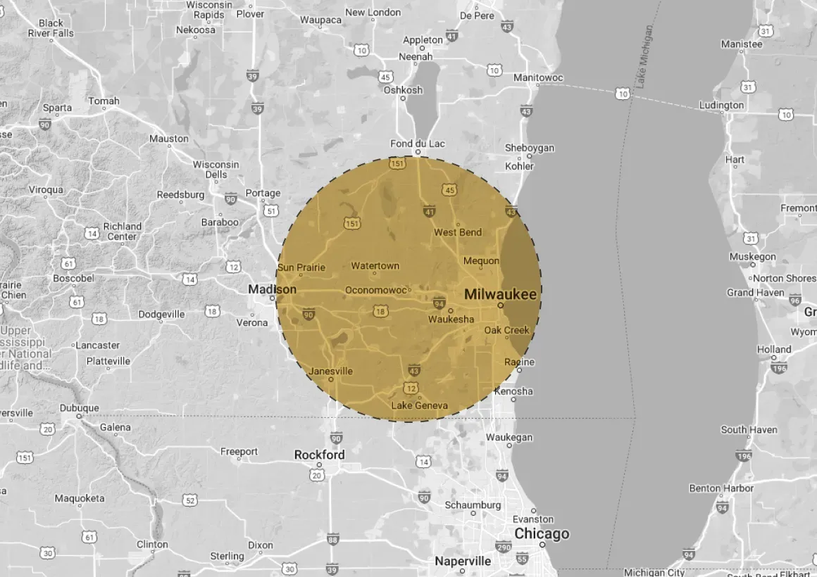 A black and white map with a circle in the middle of it.