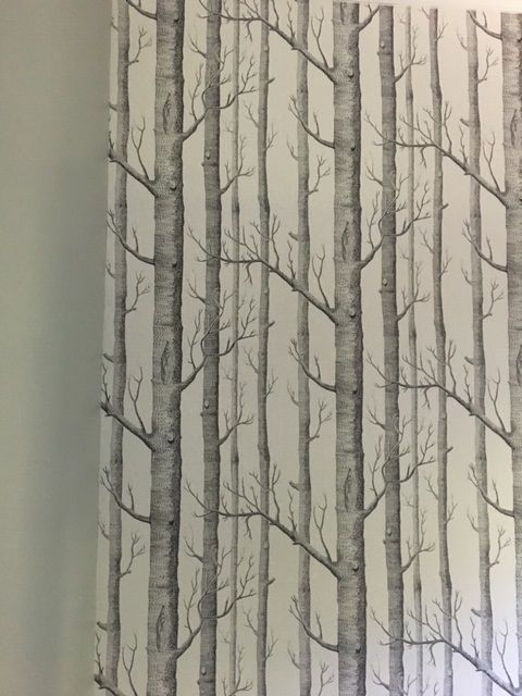 A wall with a pattern of trees on it