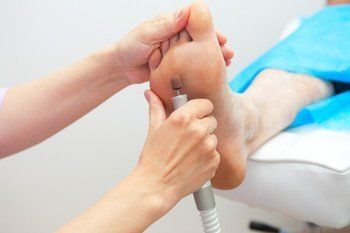 Treatment in progress on the sole of a foot
