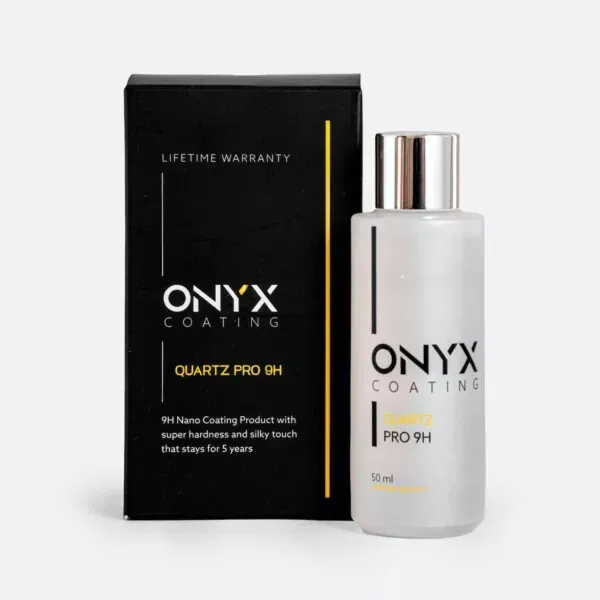 A bottle of onyx coating next to a box
