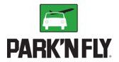 Park 'N Fly logo with a green square containing a car and airplane, with black text below.