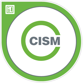 CISM certification badge: green and white circle with