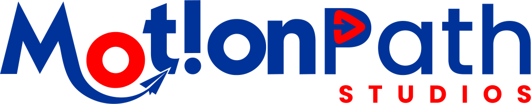 Logo for MotionPath Studios: blue text with a red