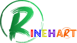 A logo for rinehart with a green circle