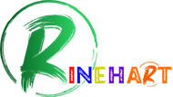 A logo for rinehart with a green circle