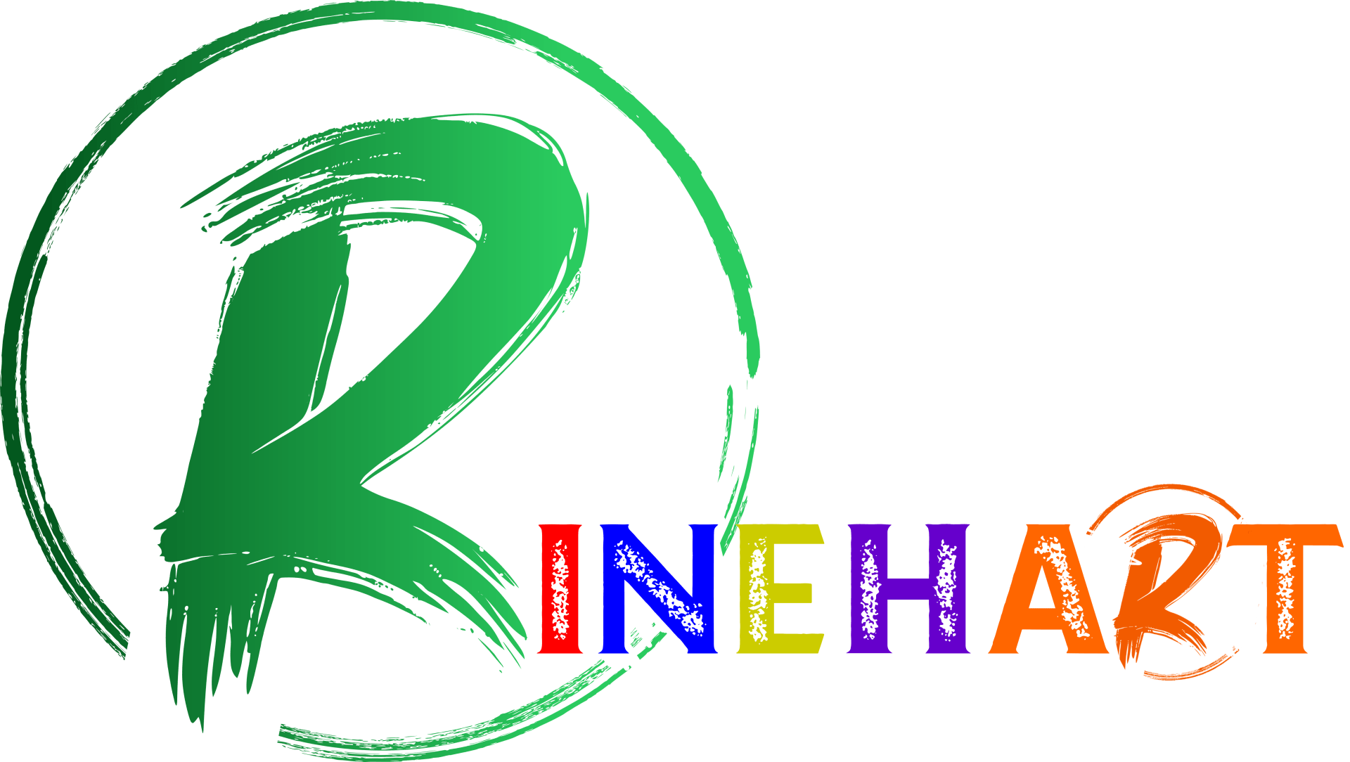 A logo for rinehart with a green circle