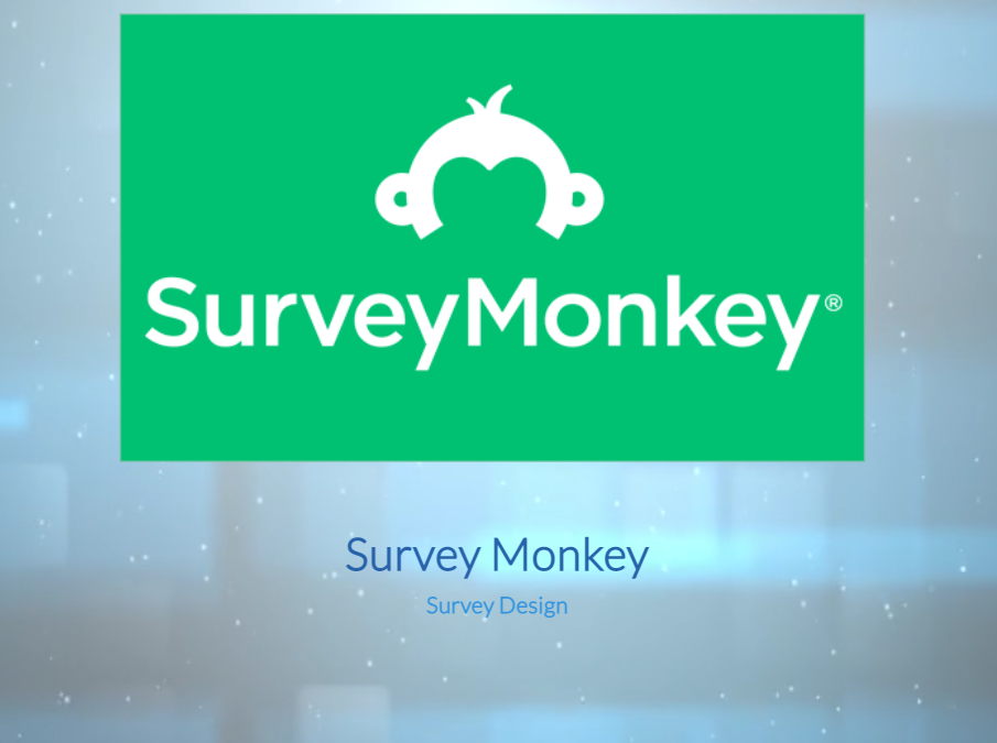 SurveyMonkey logo on a green background with a white monkey silhouette. Text: Survey Design.