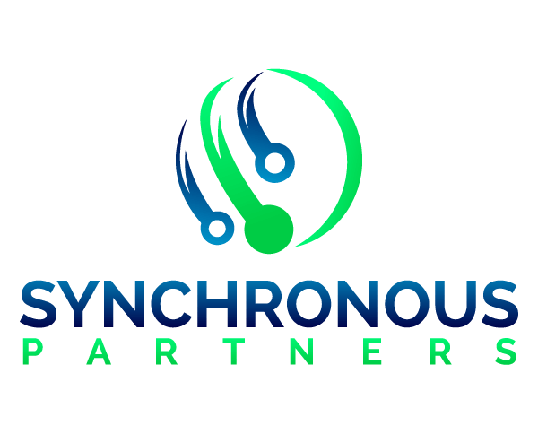 Logo for Synchronous Partners: a green and blue globe with text below.