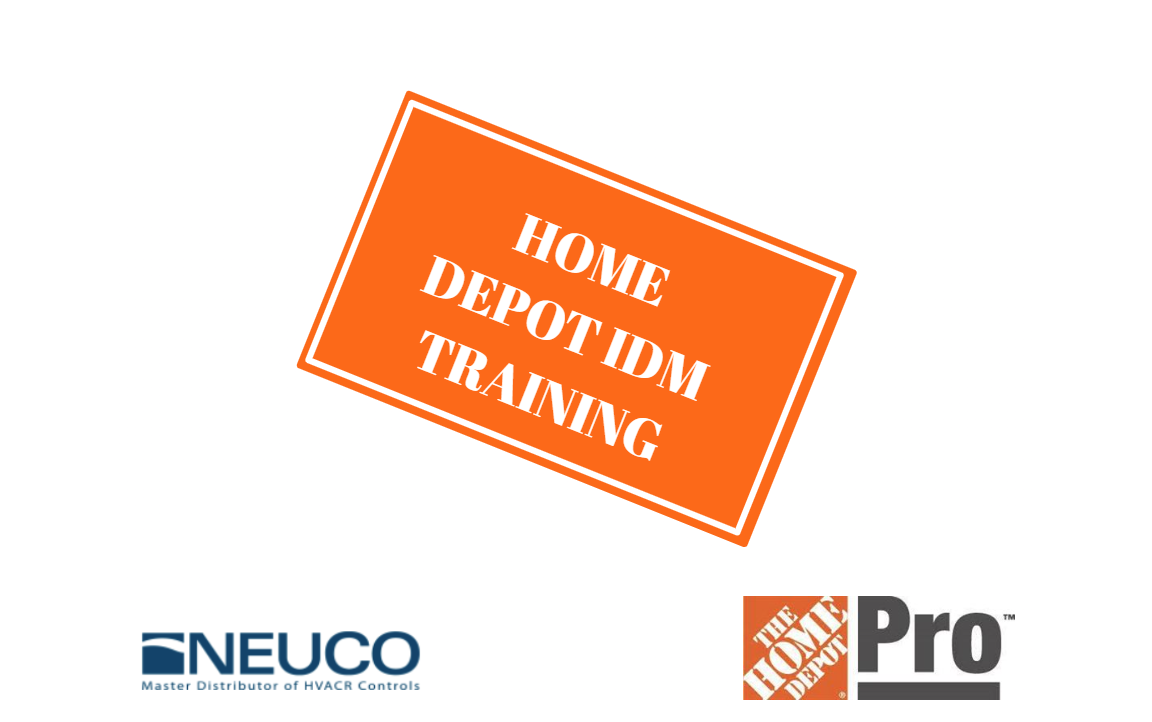 Orange Home Depot IDM Training title. NEUCO and Home Depot Pro logos below.