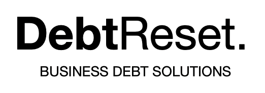 A black and white logo for debt reset business debt solutions