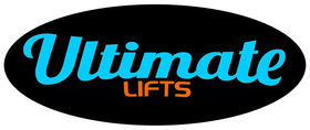 Logo for Ultimate Lifts, blue text on black oval.