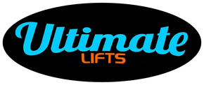 Logo for Ultimate Lifts, blue text on black oval.