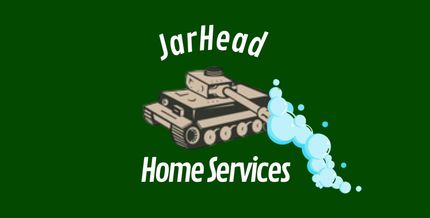 Business logo for Jarhead Home Services with a tank and bubbles coming out of it.