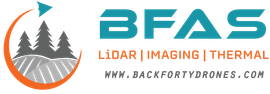 Logo for BFAS, featuring a stylized forest icon and drone, with text "LiDAR | IMAGING | THERMAL" and their website.