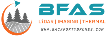 Logo for BFAS, featuring a stylized forest icon and drone, with text "LiDAR | IMAGING | THERMAL" and their website.