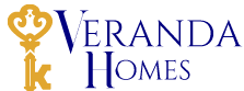 Logo for Veranda Homes featuring a gold ornate key icon next to the blue text