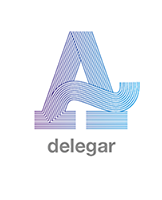 Logotipo color turquesa con círculo blanco y letras estilizadas “dlg”, con una pequeña marca ®