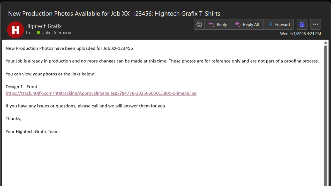 HTG Production Photo Email Notification